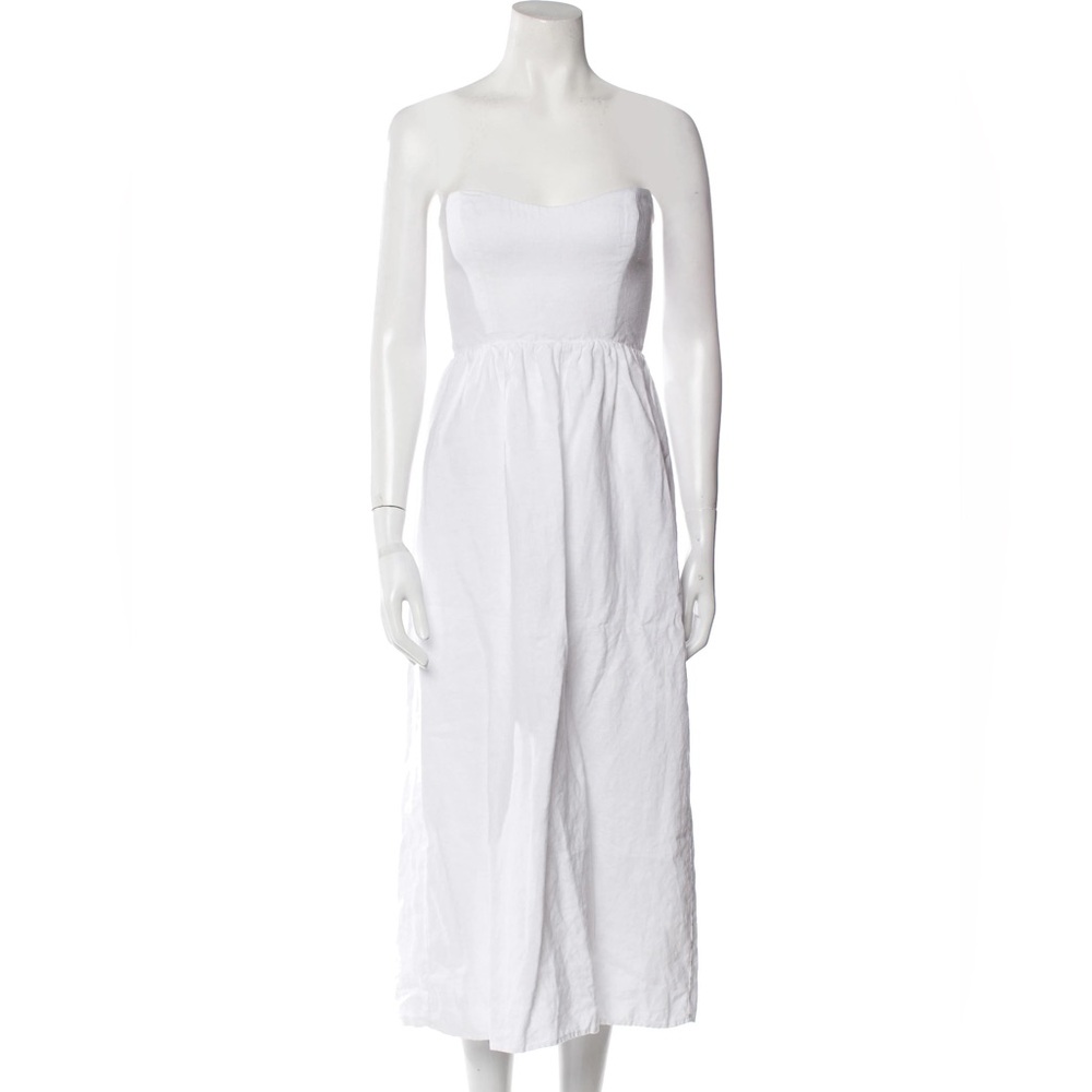 White Reformation Strapless Linen Dress